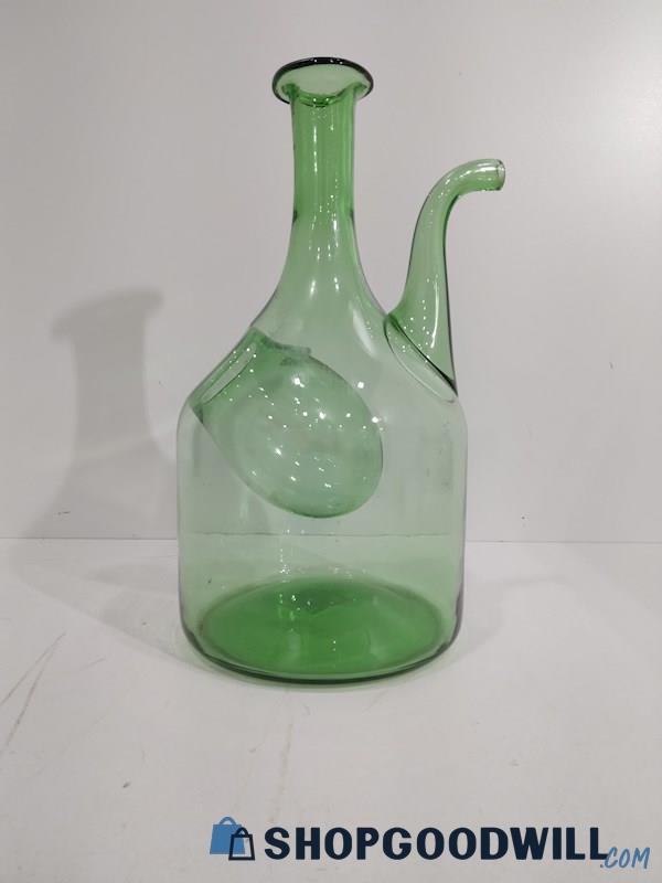 Vintage Large Hand Blown Green Glass Italian Wine Decanter W/Ice Chamber