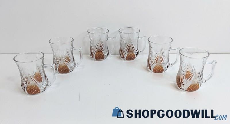 Set of 6 Appears to Be Turkish Style Clear Brown Glass Tea Cups