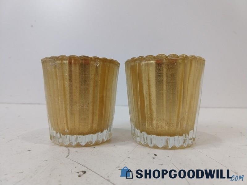 2 Golden Painted Glass Shot Cups W/Flower-Shaped Rims UNBRANDED