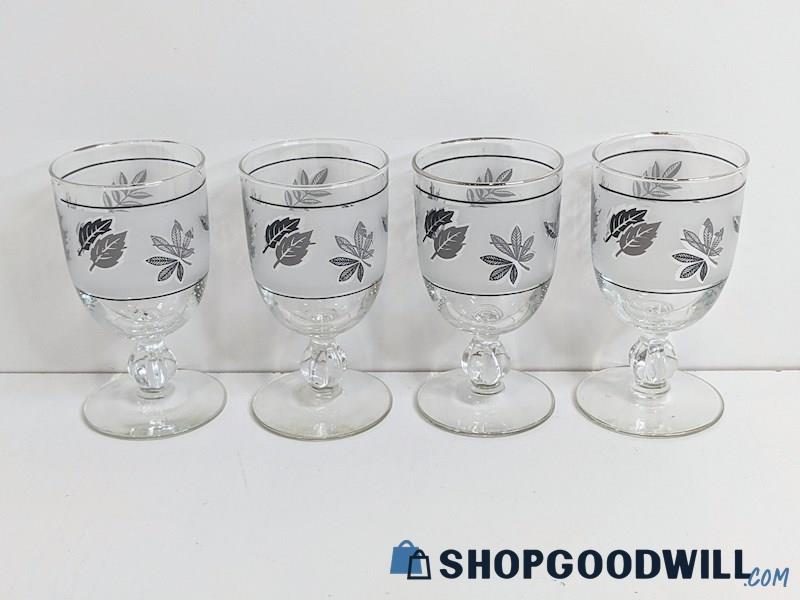 Set of 4 Libbey Silver Leaf Footed Water Wine Goblets Glassware