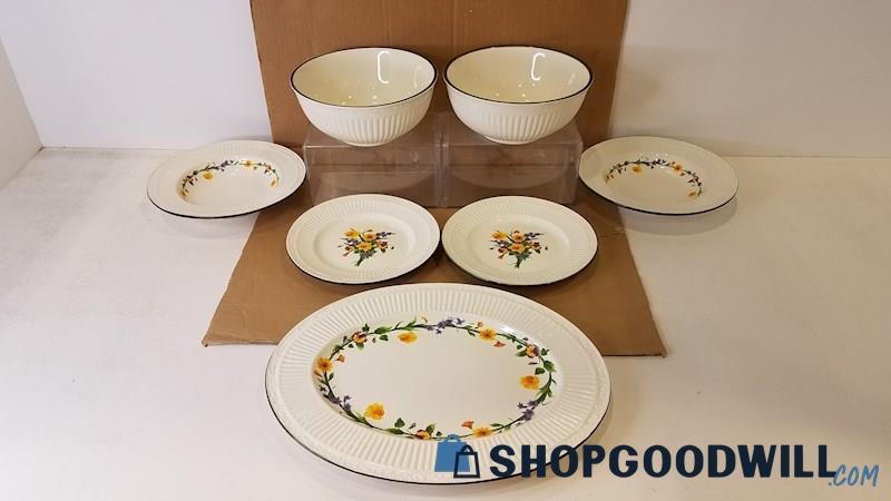 7pc Mikasa Italian Meadow Soup/Serving Bowls Dessert Plates Platter Yellow Flora