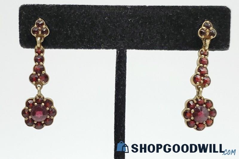 .925 Vermeil Vintage Garnet Cluster Drop Earrings 4.00 Grams