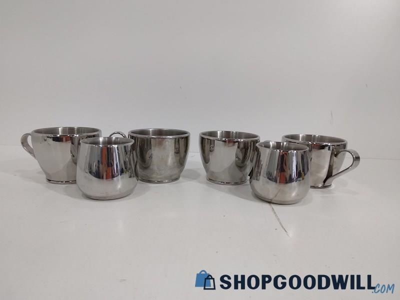 6PCS Small Stainless Steel Cups Mugs Drinks Tables Kitchen Bars Ware 