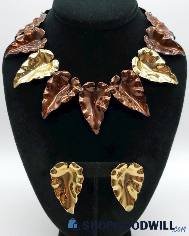 Vintage PIERRE CARDIN Autumn Leaf Necklace & Earring Set