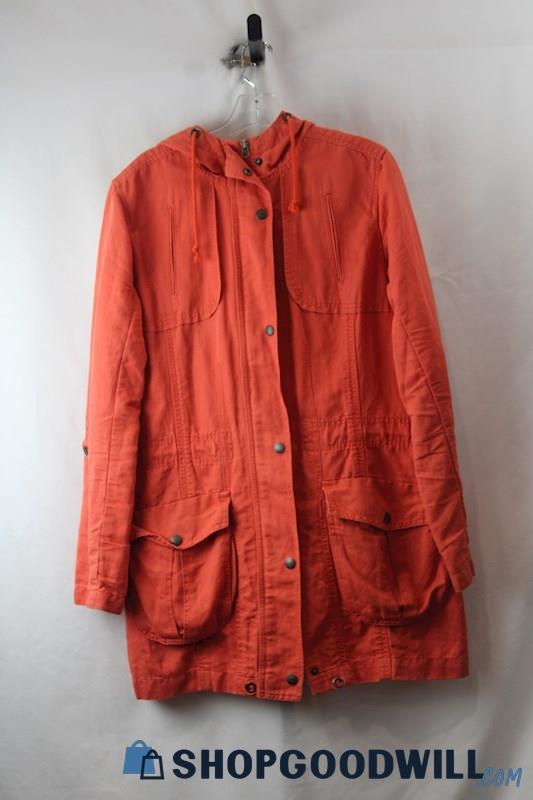 Eddie Bauer Women's Orange Canvas Zip Up Tunic Jacket SZ L