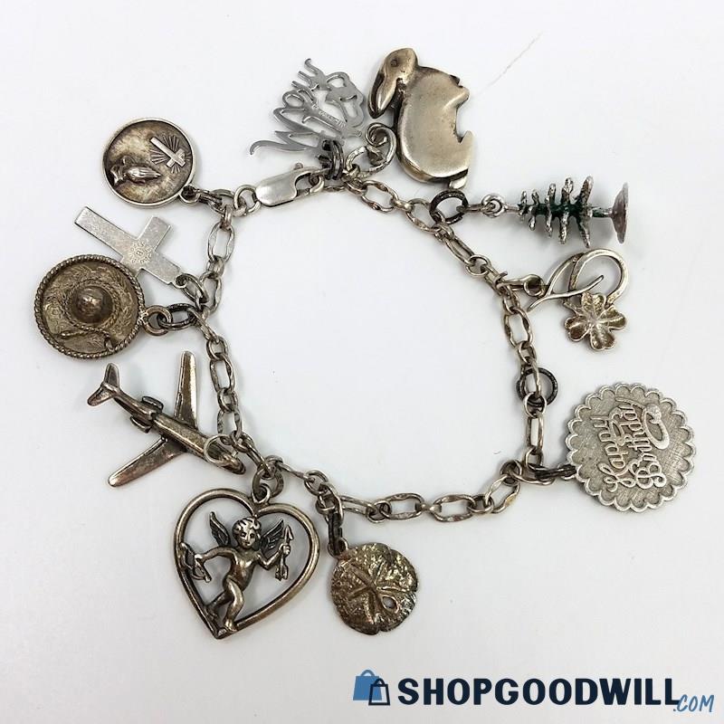 .925 Vintage Charm Bracelet (11 Charms) 24.67 Grams