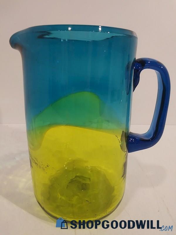 Unbranded Blue Yellow Glass Pitcher