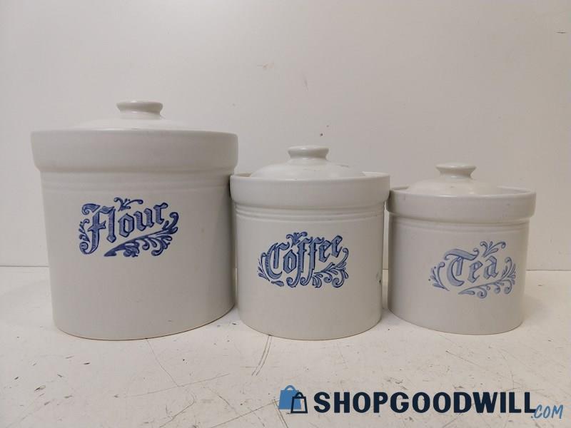 3 White Kitchen Powder Canisters Made In USA UNBRANDED