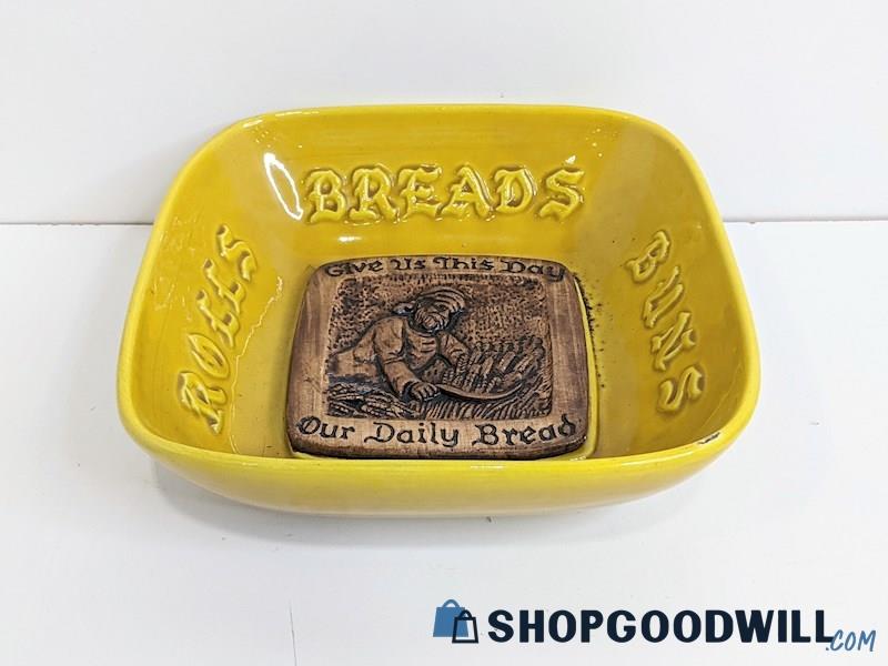 Vintage Treasure Craft USA Yellow Square Bread Rolls Basket Bowl