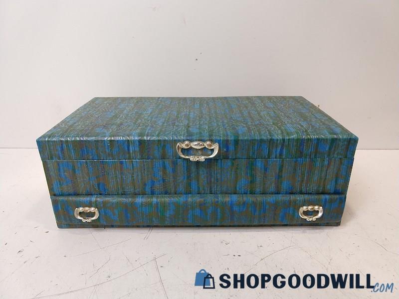 Lady Buxton Jewelry Box w/ Drawer Blue/Metallic Color Storage Vanity/Home Décor