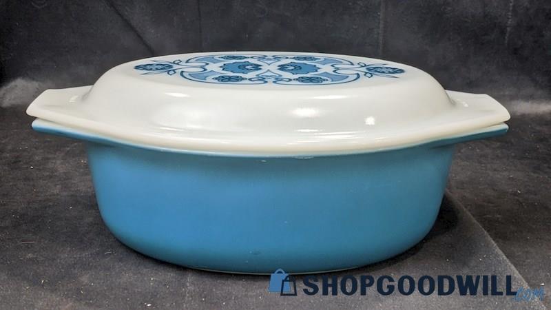 2pcs PYREX Horizon Blue Oval Casserole Baking Dish 043 W/ Lid