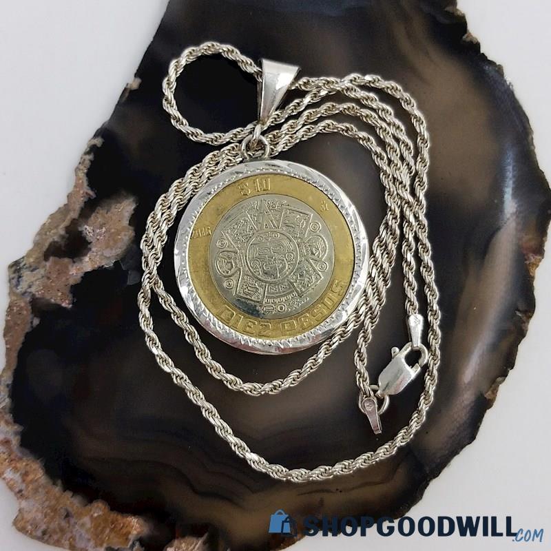 .925 & Cooper 2016 Mexican Coin Pendant Necklace 18.51 Grams