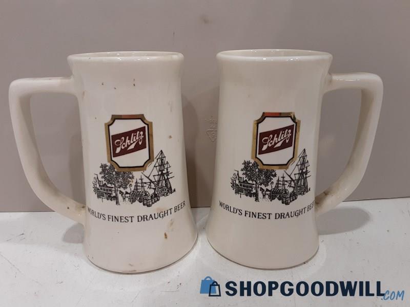 2 Schlitz Finest Draught Beer Ceramic Mugs 