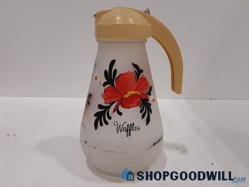 Appears Hand Painted Waffle Syrup Dispenser Glass Metal Plastic UNBRANDED 