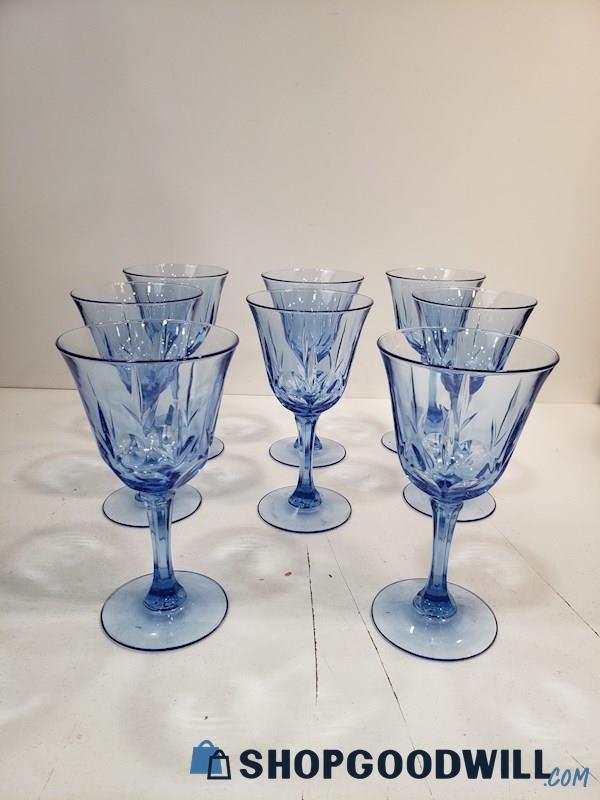 8pc Vintage Fostoria American Blue Avon Wine Water Goblets Glasses 