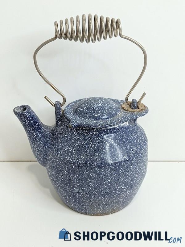 Appears to Be Enamel Cast Iron Speckled Blue Tea Pot Kettle