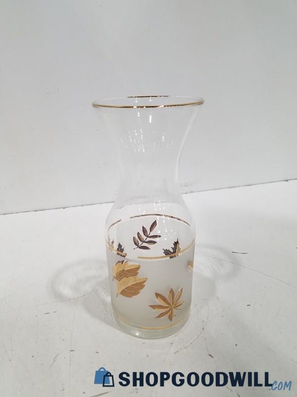 Vintage Mid Century Frosted Gold Leaves Libbey Glass Pitcher 