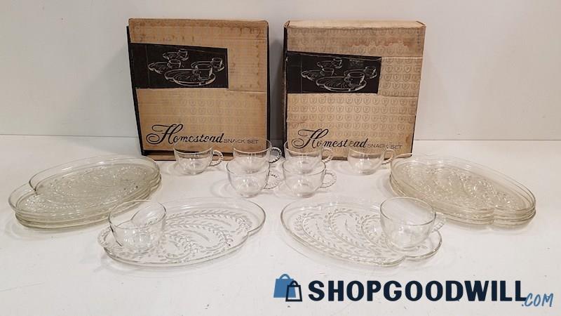 16PC Federal Glass Homestead Snack Set - Plates + Cups