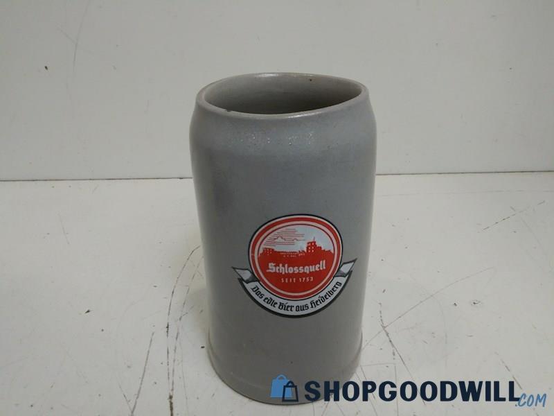 Vintage SCHLOSSQUELL Heidelberg Mug Gray  Jar Stein Bar Beer Cup Gray Ceramic