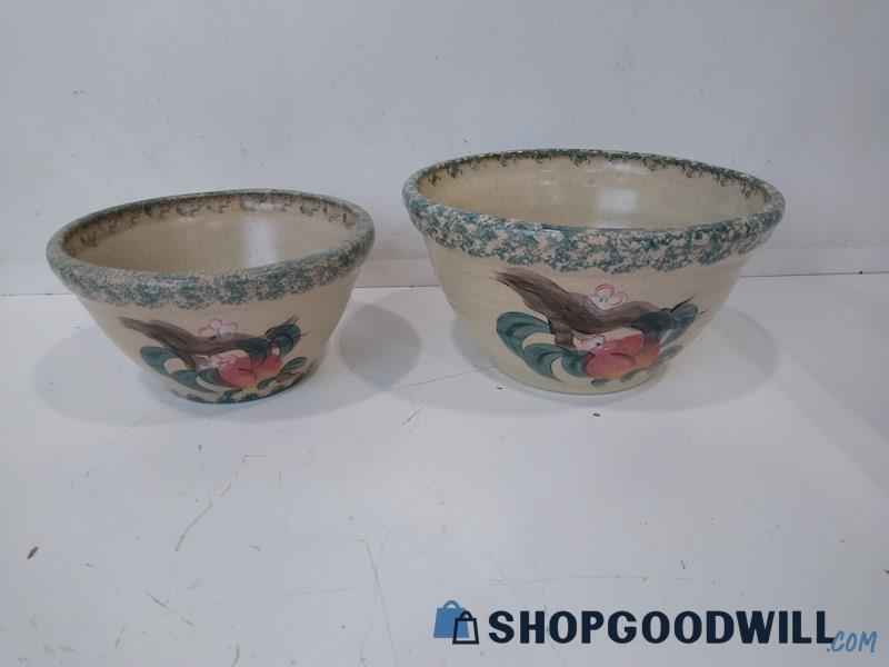 ID#4232 2PC American Pottery Hand Painted/Made Bowls 9.5
