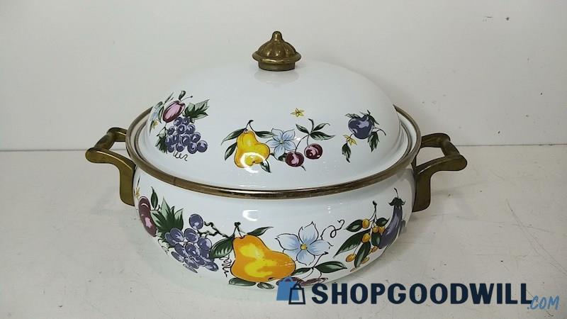 Enameled Brass Soup Container w/ Fruit Deisgn