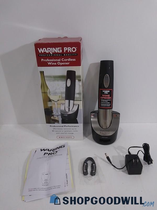 Waring Pro WWO100PC Cordless Wine Opener IOB - Tested Powers On