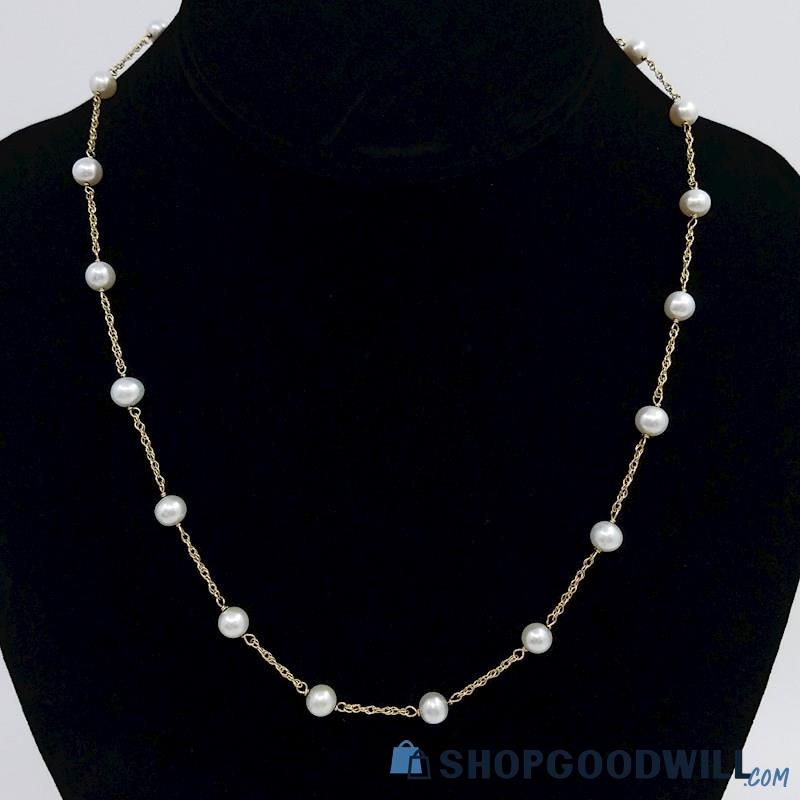 10K YG 18 Stationed Cultured Pearl Necklace 6.56 Grams