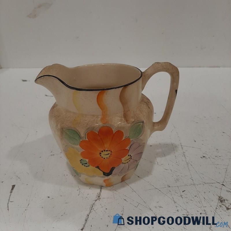 Prize Bros Water Pitcher W/ Flower Art Made In England 