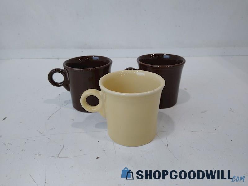 3pc Fiesta Ivory & Brown Mug  O Ring Handle Coffee/Tea Mug Tableware