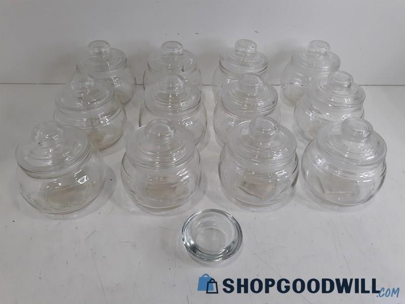 12 Glass Jars W/Lid Clear Unbranded