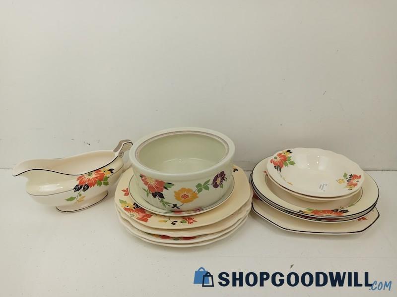 13pc Homer Laughlin Bowls Plates Dishes &More Cream Orange Yellow Floral Kitchen