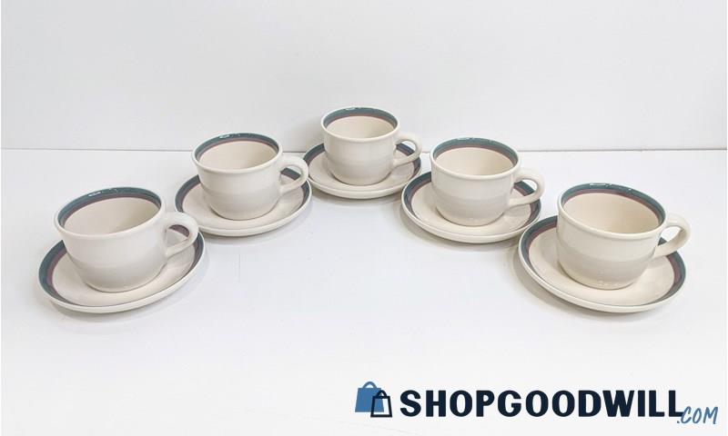 B) 10pc Pfaltzgraff USA Stoneware Juniper Tea Cups + Saucer Plates