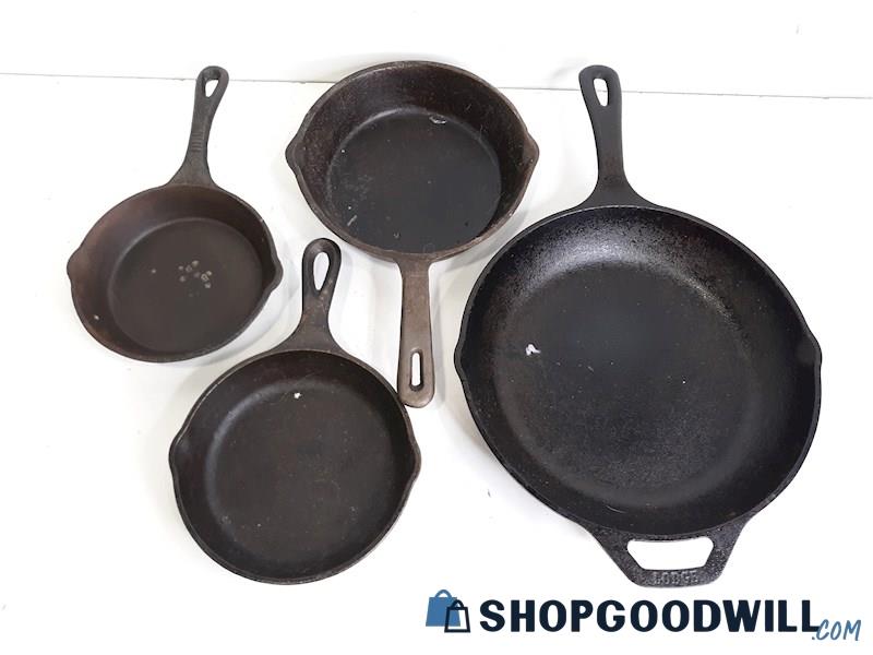 Assorted Cast Iron Skillets / Pans, Lodge, Old Mountain, Teksport - LAYS FLAT 