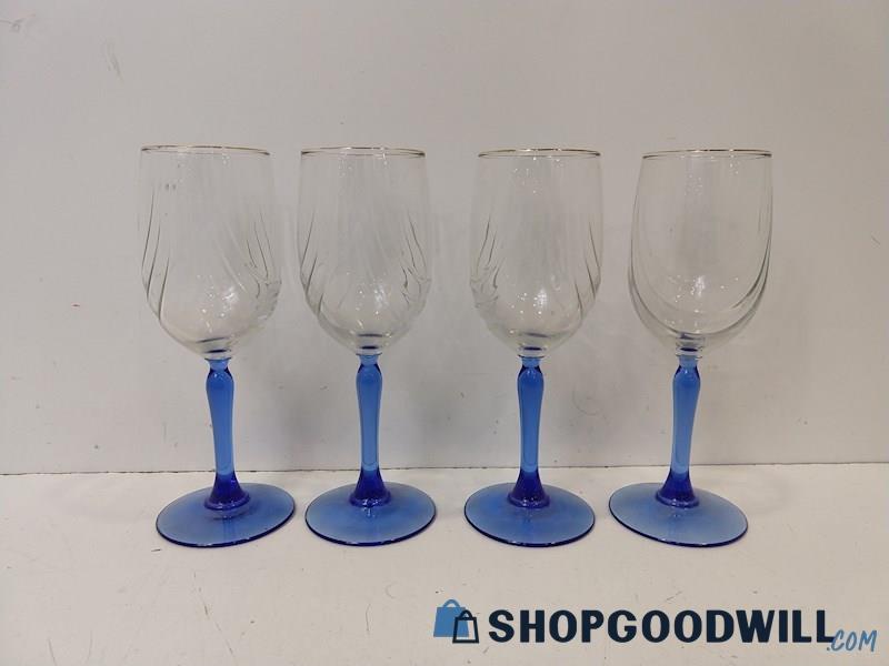 4pc Stemmed Wine Glasses Gold Color Rim Cobalt Blue Cups Barware Appears Lenox