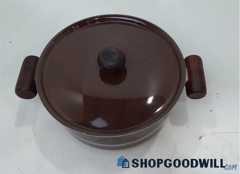 Aluminum Dutch Over Stock Pot with Lid Brown & Grey with Wooden Handles
