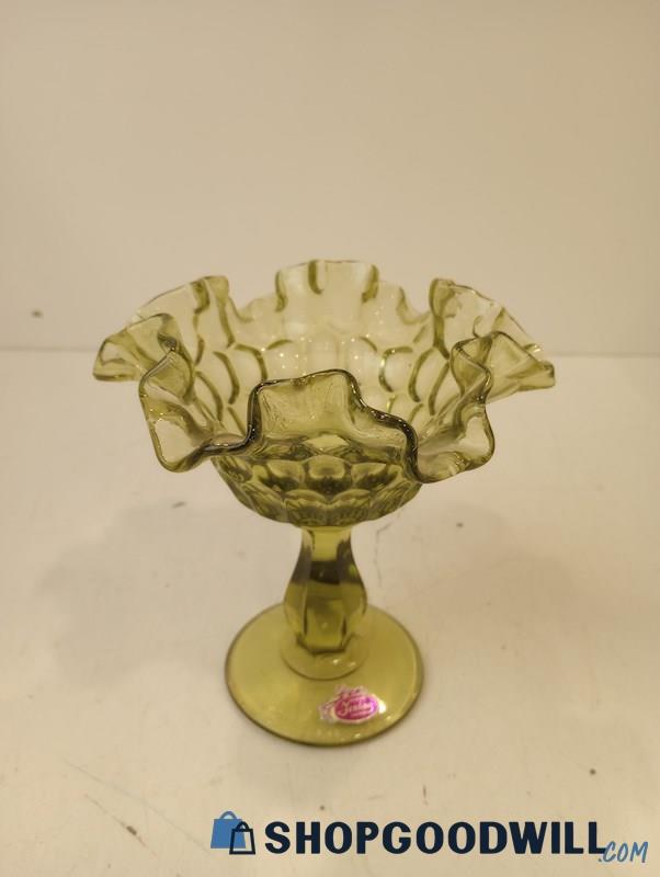 Vintage Fenton Green Glass Compote Candy Dish 