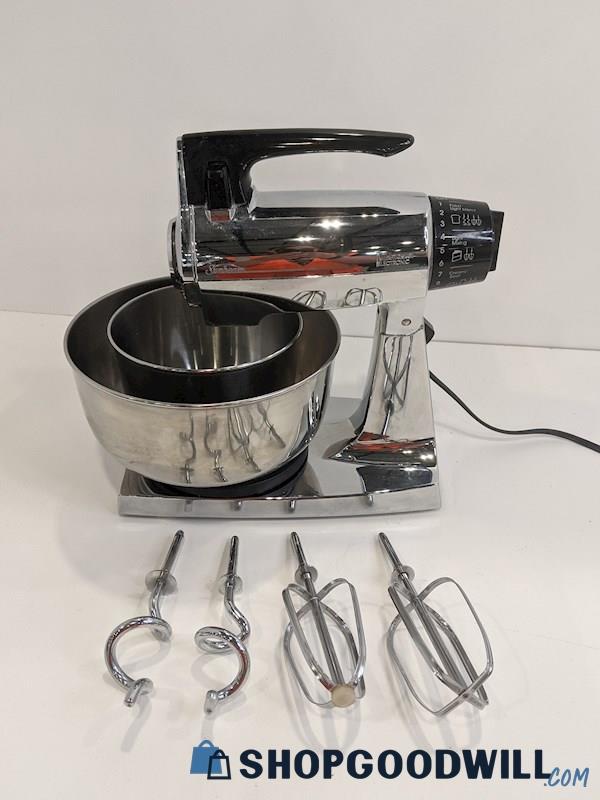 Sunbeam Mixmaster Chrome Electronic Stand Mixer w/ Bowls & Attachments (TESTED)