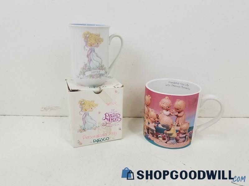 2 Precious Moments By Enesco Glass Mugs Sister, Love Fills Life With, Cups