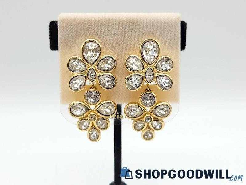 CHRISTIAN DIOR Gold-Tone Crystal Flower Clip-On Earrings - NOC