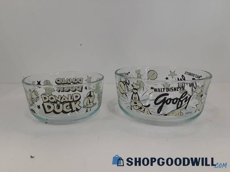 Walt Disney's Goofy & Donald Duck 2pc Pyrex Glass Bowls