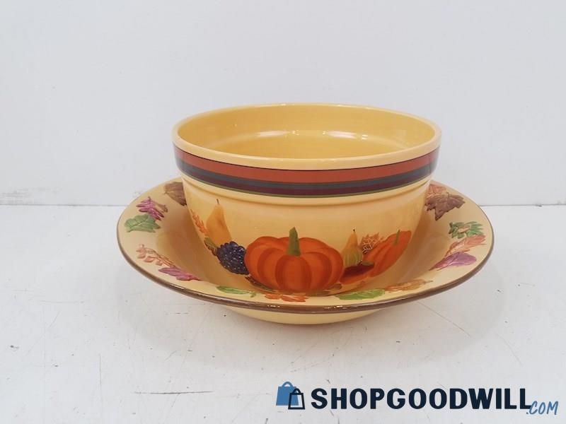 Harvest Fruit Bowl Set, Orange Hand Painted Design, Dishwasher & Microwave Safe