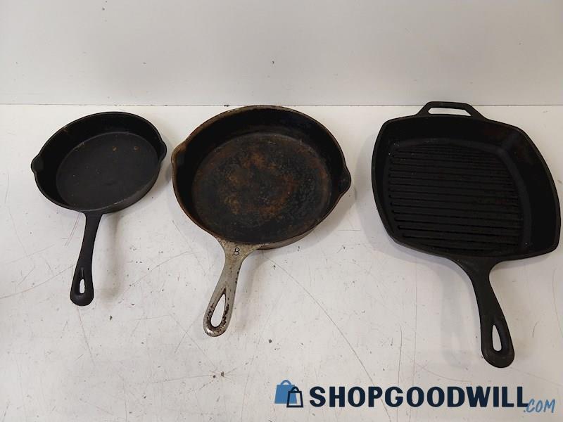 3pc Lodge Wagner Ware &MORE Cast Iron Skillet/Pan/Griddle Cookware Metal Black
