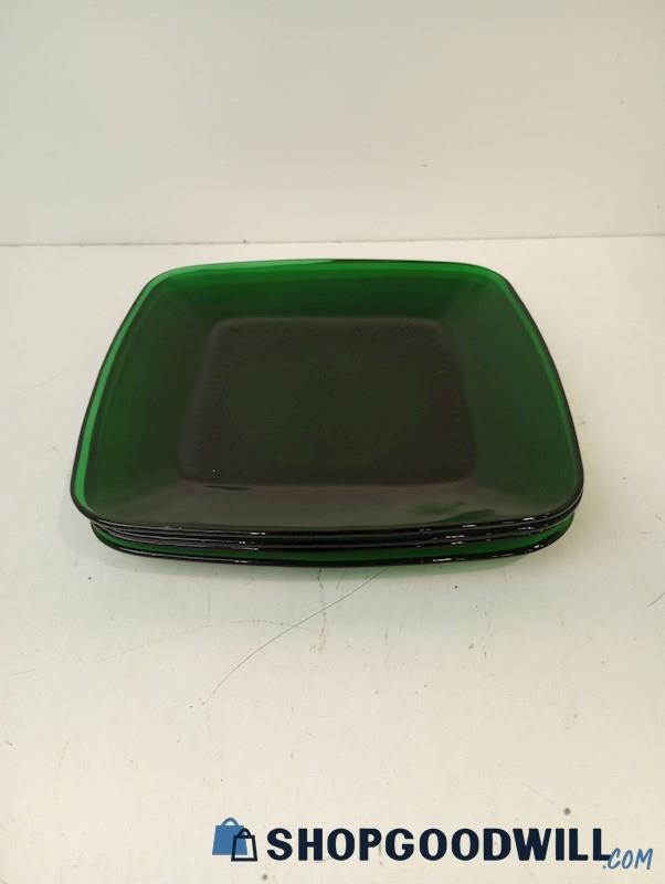 Vintage 4pc Anchor Hocking Forest Green Square Glass Plates