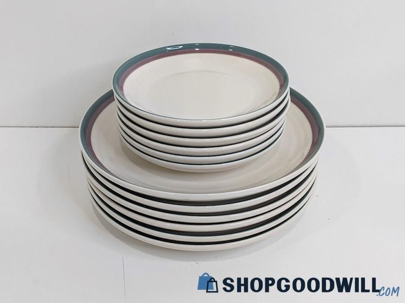 A) 12pc Pfaltzgraff USA Stoneware Juniper Dinnerware Plates