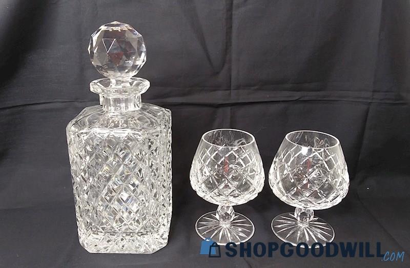 5.6lbs Unbranded Crystal-like Diamond Shaped Pattern Rectangular Decanter & Cups