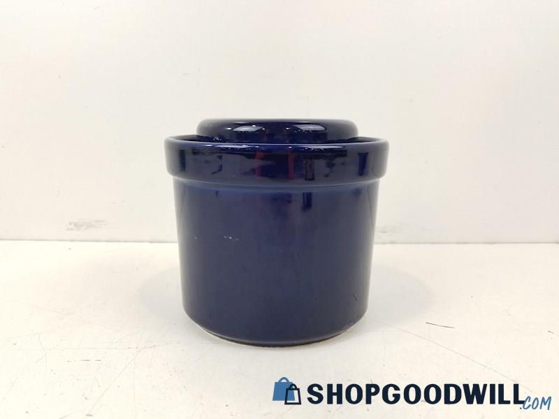 Pottery Cobalt Blue Crock Jar W/ Lid, Vintage Home Decor, Storage 