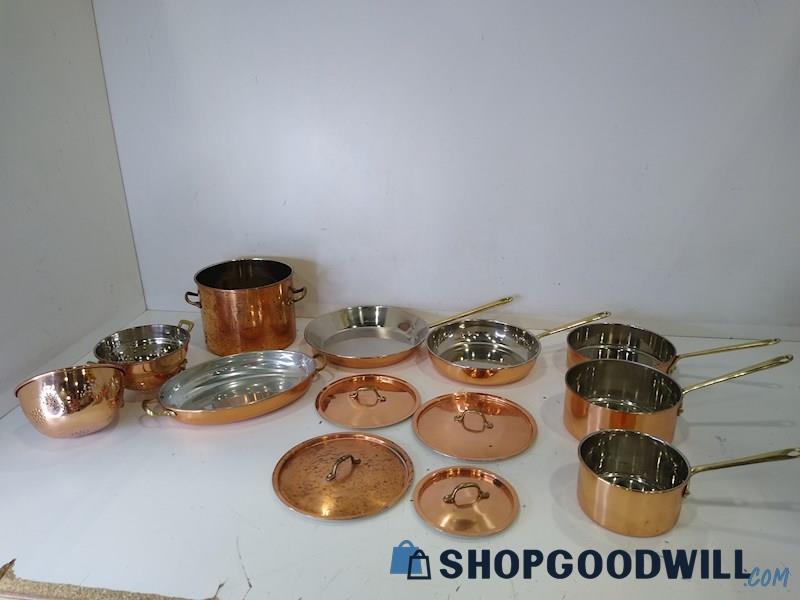 Lot Of Copper Like Pots & Frying Pans With Lids - No Brand 