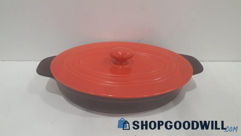 Cook's Companion Ceramic Multi Purpose Oval Casserole W/Red Lid