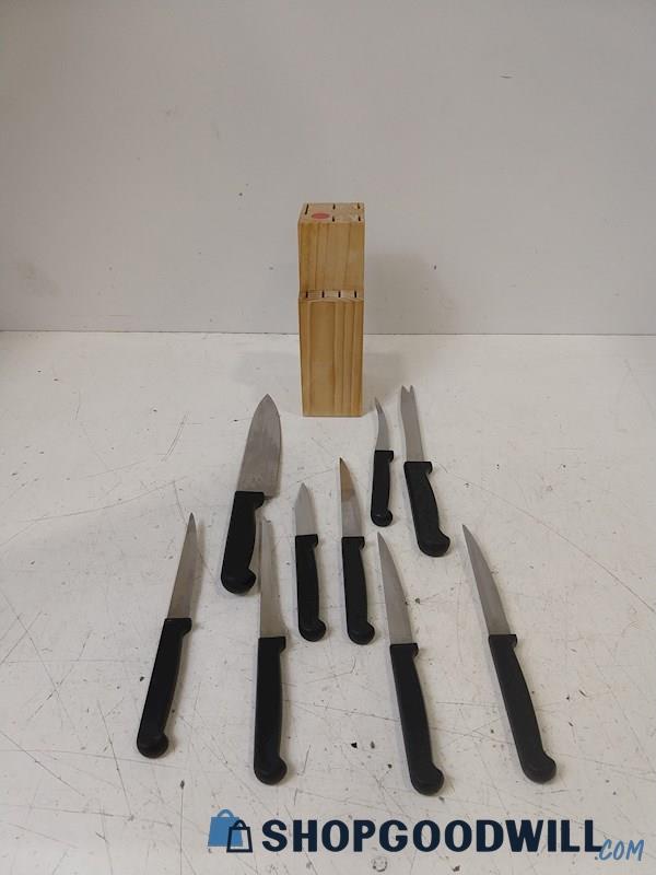 9pc Quikute Stainless Steel Knife Set W/Black Grips