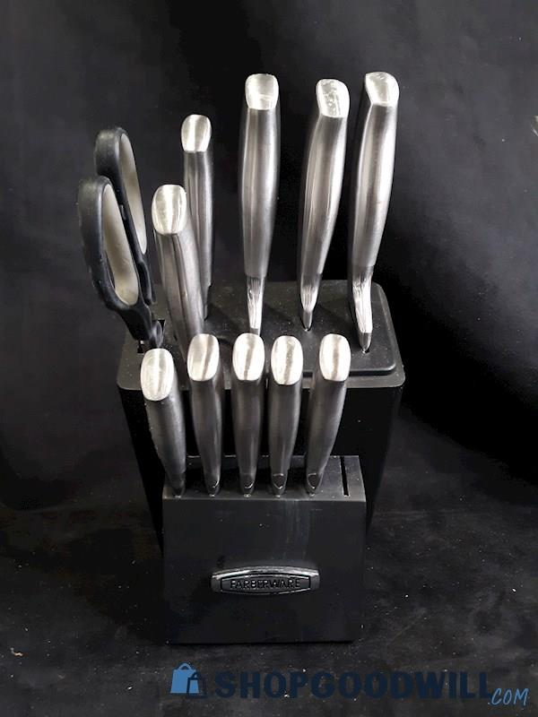 FarberWare Black 12-Piece Cutlery Kitchen Knife Set / Knife Block  - Missing One